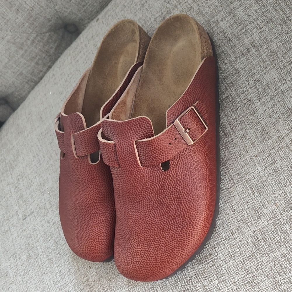 Birkenstock Men's Horween NFL Leather Side Buckle Clogs In Ginger Brown Sz 43